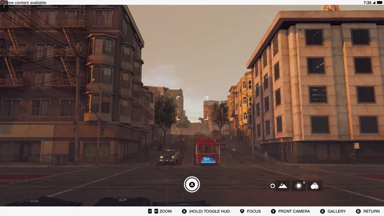 Golden light frames a steep hill and busy intersection, with a broad staircase leading up toward a sunlit plaza.